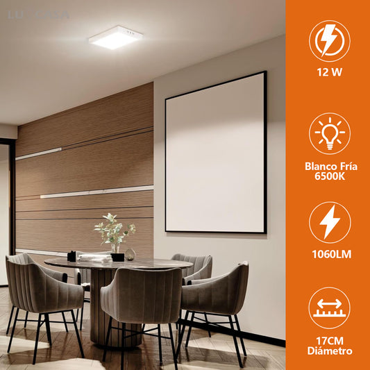 Lampara De Sobreponer Panel Led 12w Cuadrado - MZMBFB12W