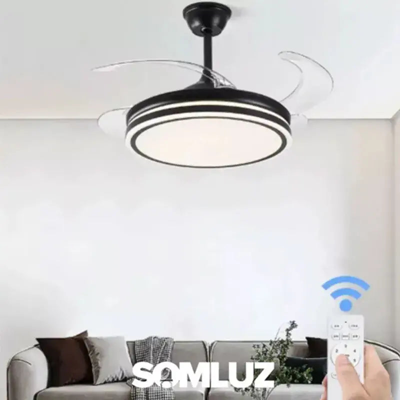 Lámpara de Techo con Ventilador 40w 3 tonos de Luz con Aspa Retráctil de Led con Control Remoto Lumicraft