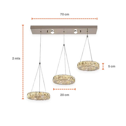 Candil Colgante Led de Cristal 100w 3 Aros, 3 Tonos de Luz Atenuable con Control Remoto SomLuz