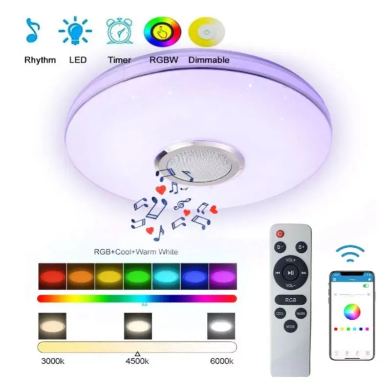 Lámpara de Techo 80w Led RGB vía Bluetooth con Bocina y Control Remoto Lumicraft