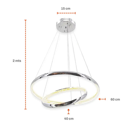 Candil Colgante Led de Cristal 100w 2 Aros 3 Tonos de Luz Atenuable con Control Remoto SomLuz