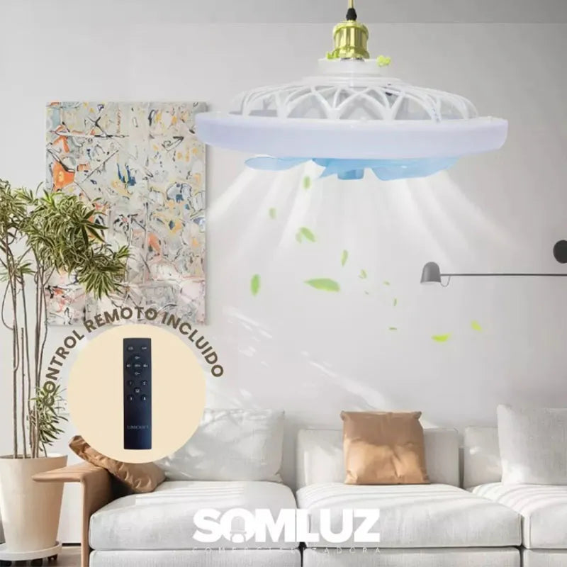Foco Lámpara con Ventilador Led 3 Tonos de Luz Atenuable con Control Remoto E27