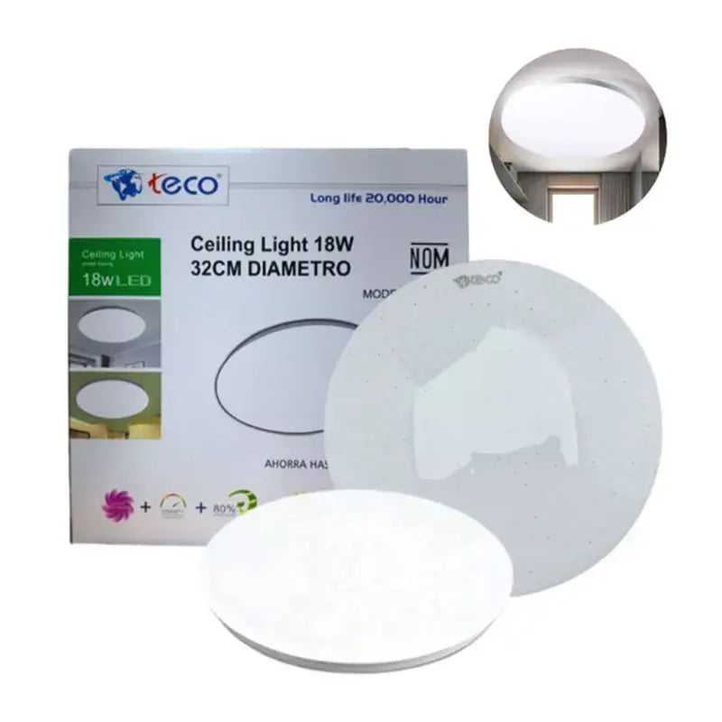 Lampara Plafón Led 18w De Techo Luz Blanca Sobreponer Puntos Teco