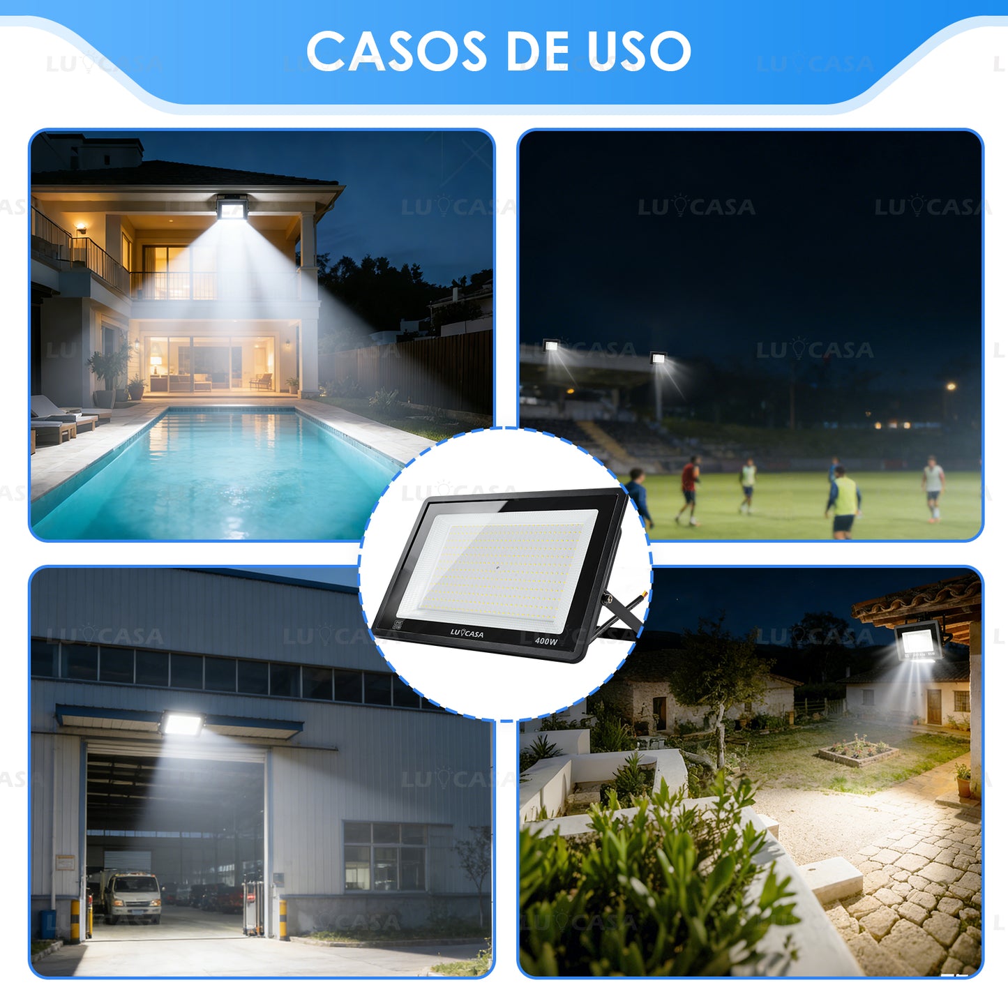 Reflector Led 400W Lampara Exterior IP66 Luz Blanco fria 40000LM XPG400W