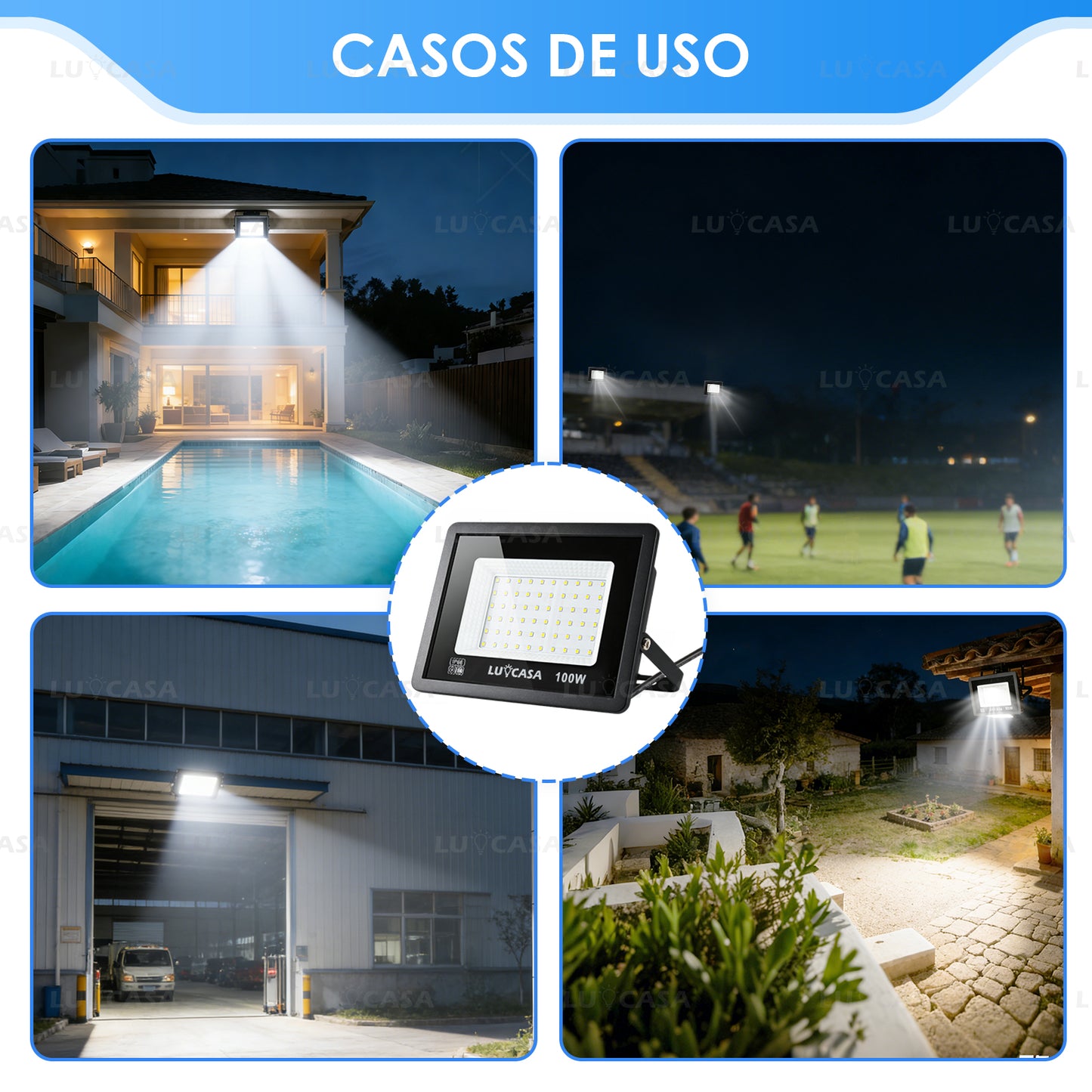 Reflector Led 100W Lampara Exterior IP66 Luz Blanco fria 10000LM XPG100W