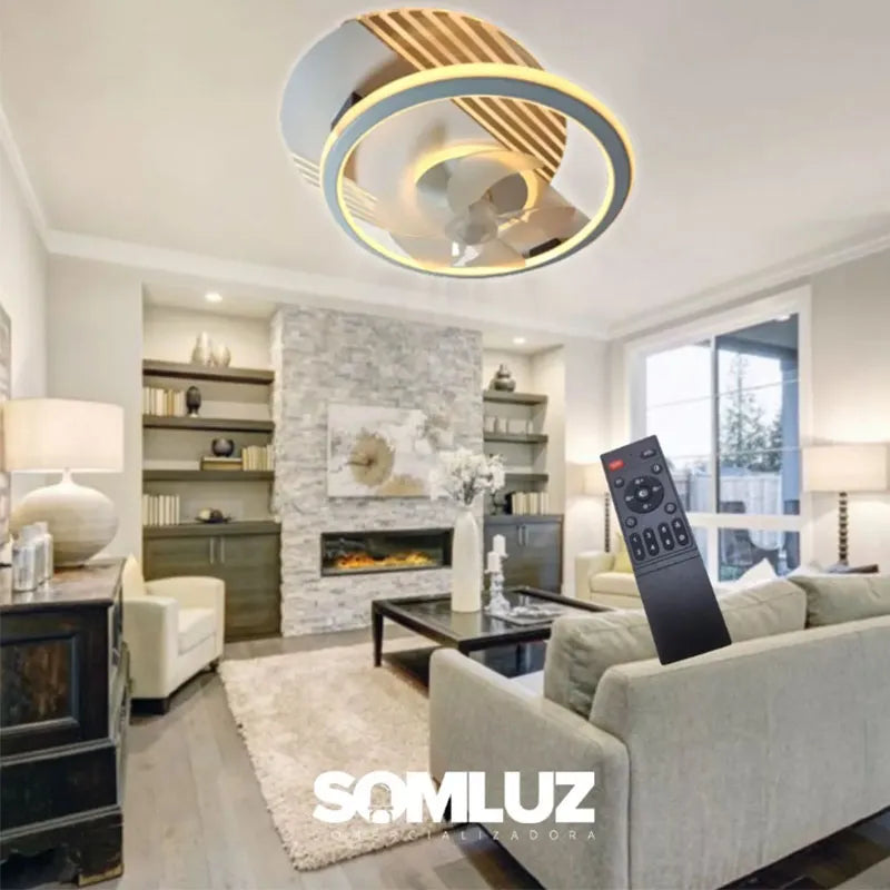 Lámpara de Techo Led con Ventilador 48w Redondo 3 Tonos de Luz Atenuable con Control Remoto SomLuz