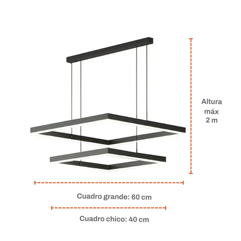 Candil Colgante 2 Cuadros de Led 100w 3 Tonos de Luz Atenuable con Control Remoto SomLuz