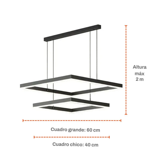 Candil Colgante 2 Cuadros de Led 100w 3 Tonos de Luz Atenuable con Control Remoto SomLuz