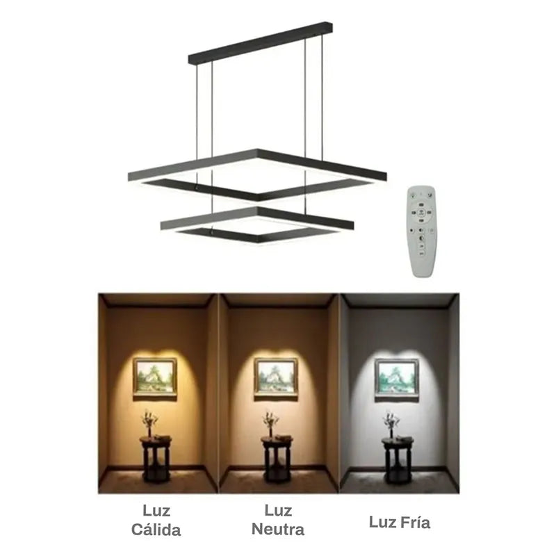 Candil Colgante 2 Cuadros de Led 100w 3 Tonos de Luz Atenuable con Control Remoto SomLuz
