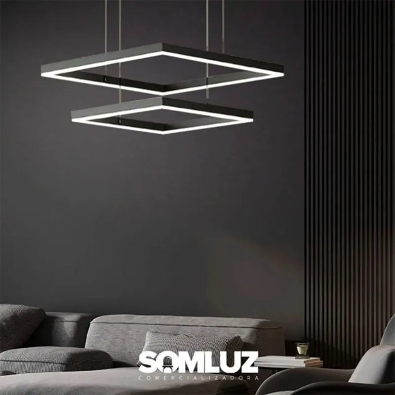 Candil Colgante 2 Cuadros de Led 100w 3 Tonos de Luz Atenuable con Control Remoto SomLuz