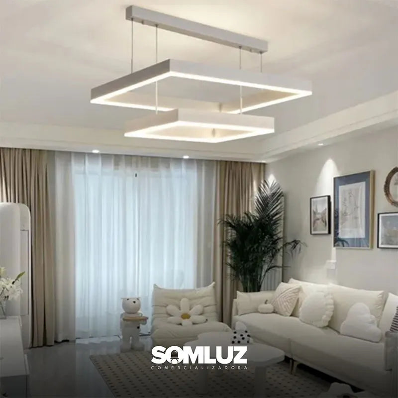 Candil Colgante 2 Cuadros de Led 100w 3 Tonos de Luz Atenuable con Control Remoto SomLuz