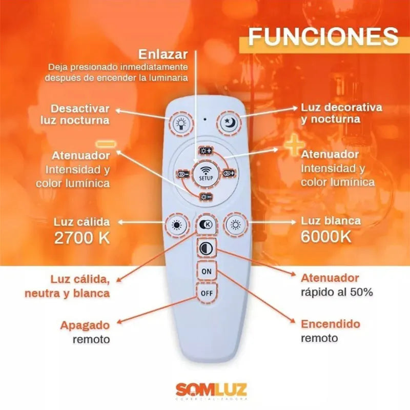 Candil Colgante Led 100w 3 Tonos de Luz, Atenuable con Control Remoto SomLuz