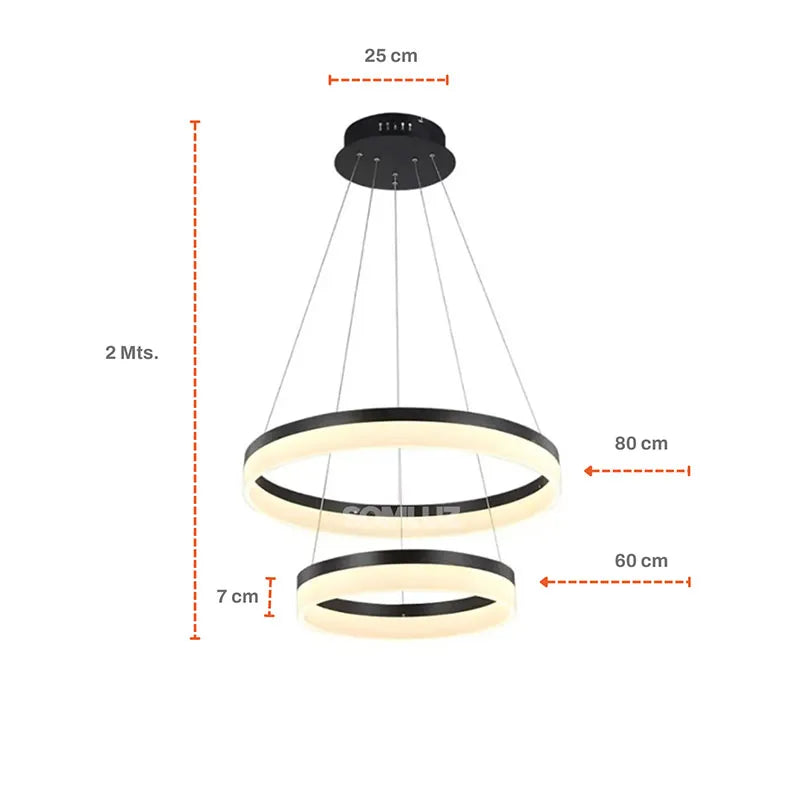 Candil Colgante Led de Cristal 100w 2 Aros 3 Tonos de Luz Atenuable con Control Remoto SomLuz
