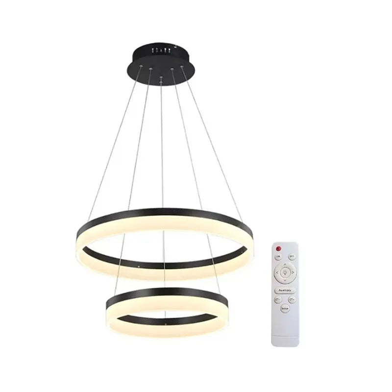 Candil Colgante Led de Cristal 100w 2 Aros 3 Tonos de Luz Atenuable con Control Remoto SomLuz