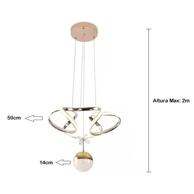 Lámpara Led Colgante Moderna Plata 3 Tonos + Control Remoto