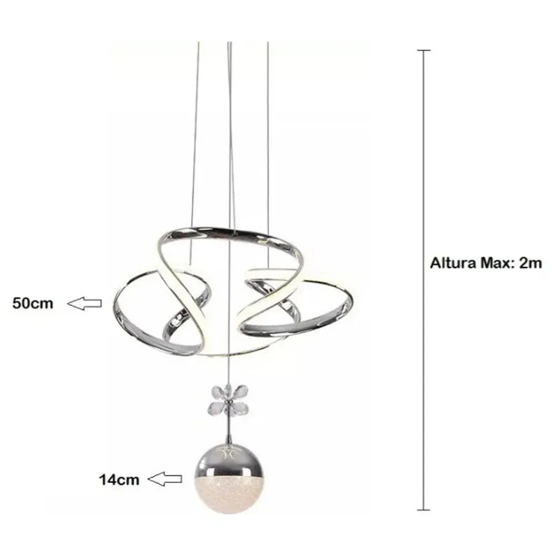 Lámpara Led Colgante Moderna Plata 3 Tonos + Control Remoto