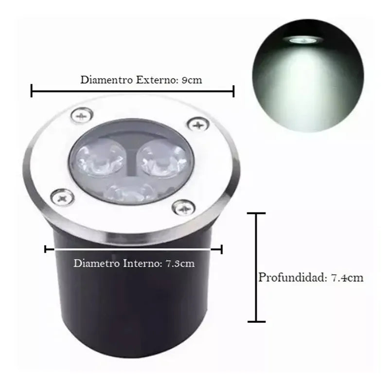 Lámpara de Piso Empotrable Led 3w Luz Cálida o Luz Blanco Frío