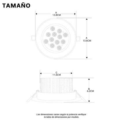 12W Empotrado Plafon Led Spot Dirigible Satinado Plateado Luz Calida o Blanco - THLB12W & THLC12W