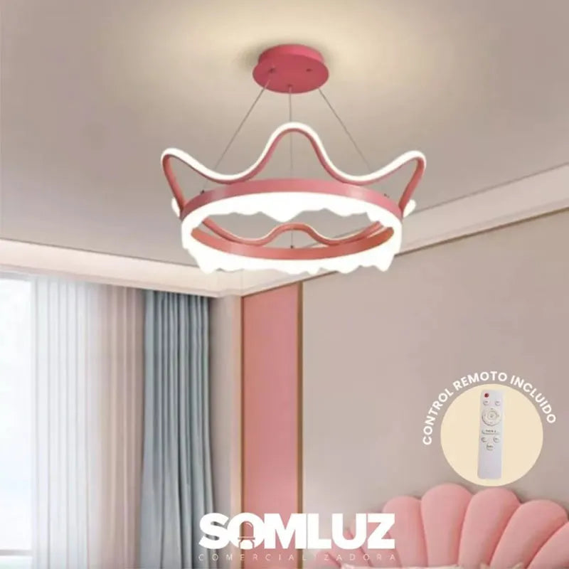 Lámpara Colgante Infantil Corona 100w de Led 3 Tonos Atenuable con Control Remoto SomLuz