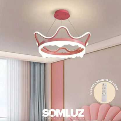 Lámpara Colgante Infantil Corona 100w de Led 3 Tonos Atenuable con Control Remoto SomLuz
