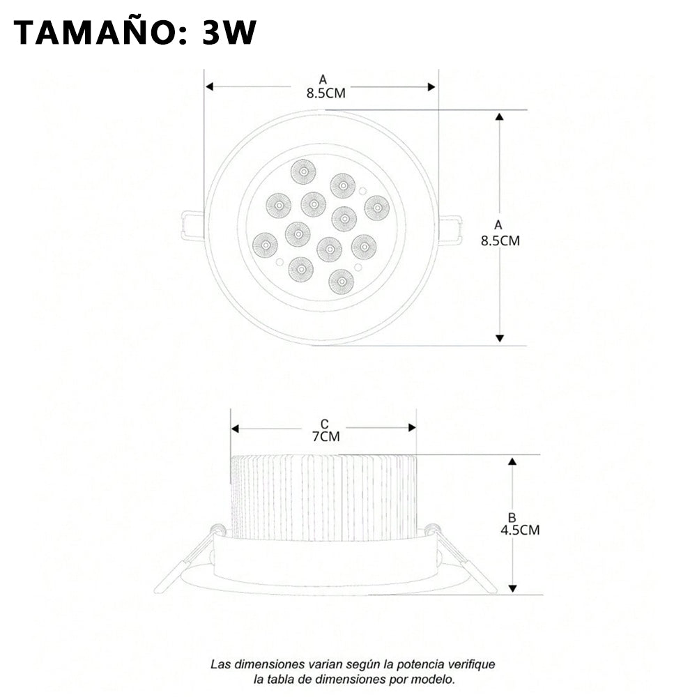 Empotrado Plafon Led 3w Spot Dirigible Satinado Plateado Luz Calida o Blanco - THLB3W & THLC3W