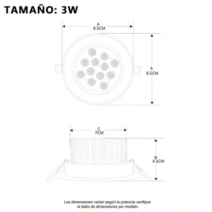 Empotrado Plafon Led 3w Spot Dirigible Satinado Plateado Luz Calida o Blanco - THLB3W & THLC3W