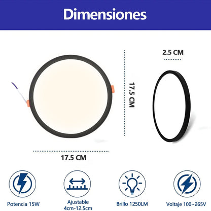 PLAFÓN PARA EMPOTRAR 15W AJUSTABLE LUZ CALIDA MARCO NEGRO