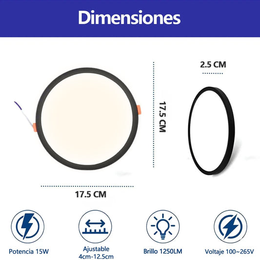 PLAFÓN PARA EMPOTRAR 15W AJUSTABLE LUZ CALIDA MARCO NEGRO