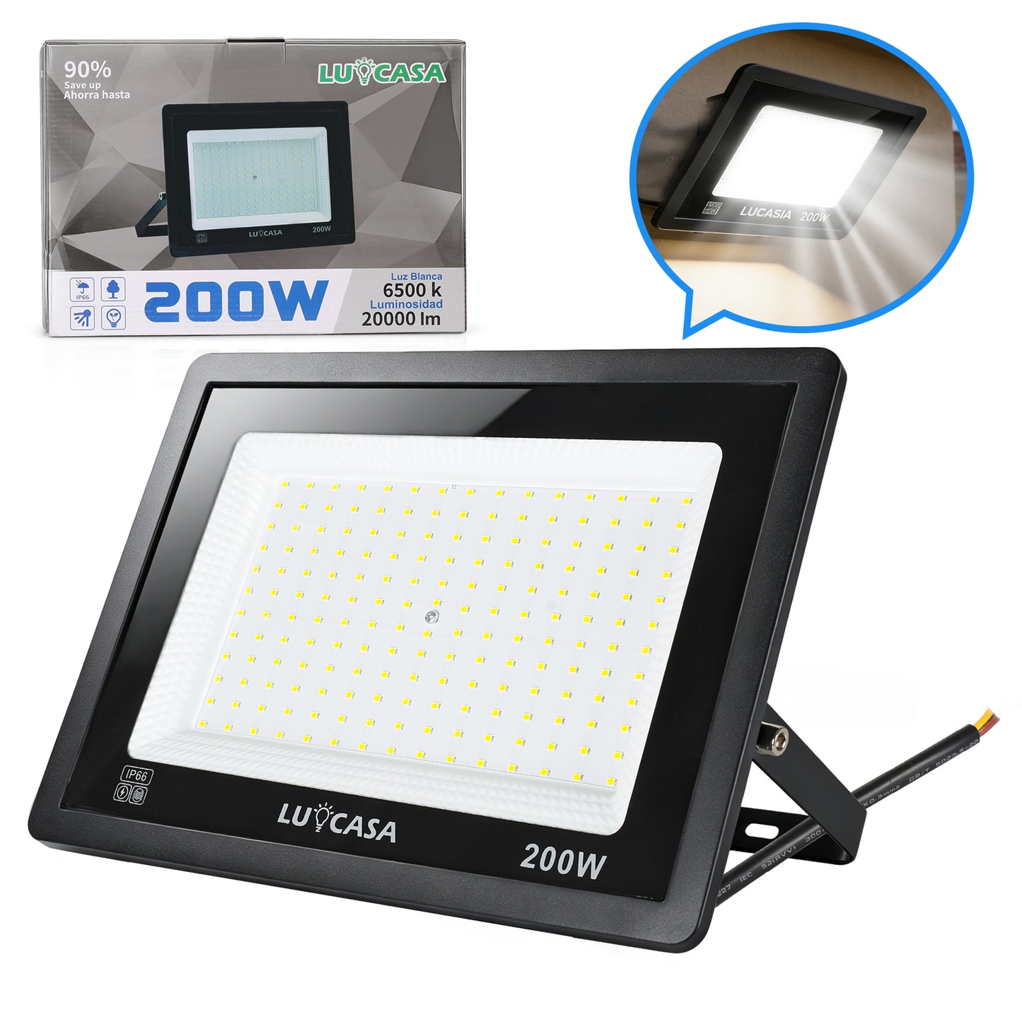 Reflector Led 200W Lampara Exterior IP66 Luz Blanco fria 20000LM XPG200W