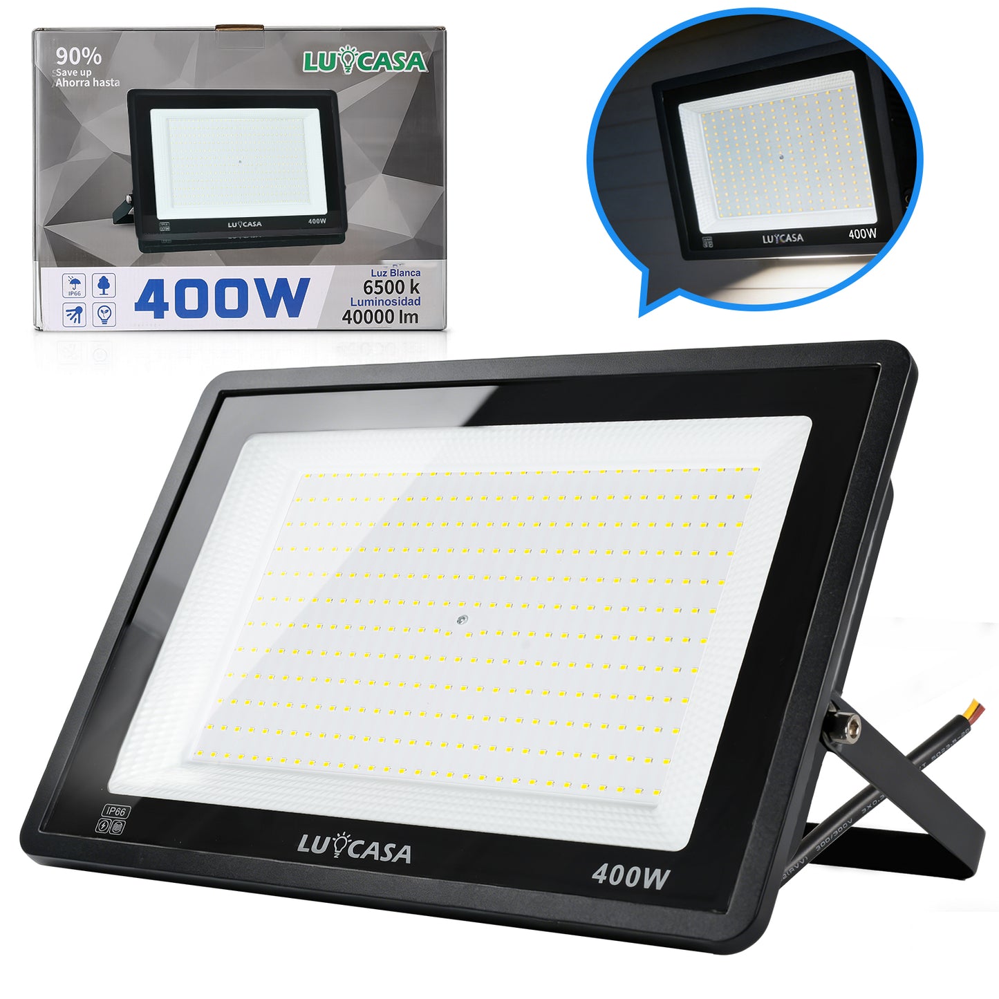 Reflector Led 400W Lampara Exterior IP66 Luz Blanco fria 40000LM XPG400W