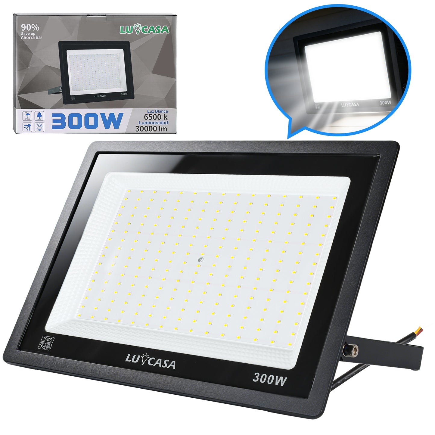 Reflector Led 300W Lampara Exterior IP66 Luz Blanco fria 30000LM XPG300W
