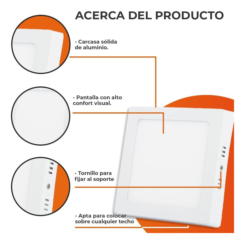Lampara De Sobreponer Panel Led 12w Cuadrado - MZMBFB12W