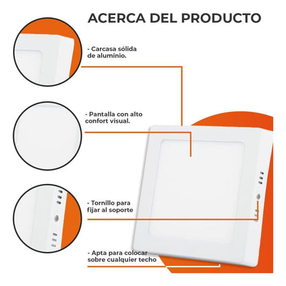 Lampara De Sobreponer Panel Led 12w Cuadrado - MZMBFB12W