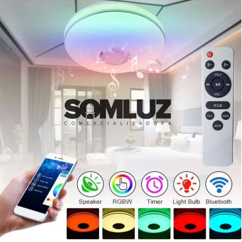 Lámpara de Techo 80w Led RGB vía Bluetooth con Bocina y Control Remoto Lumicraft