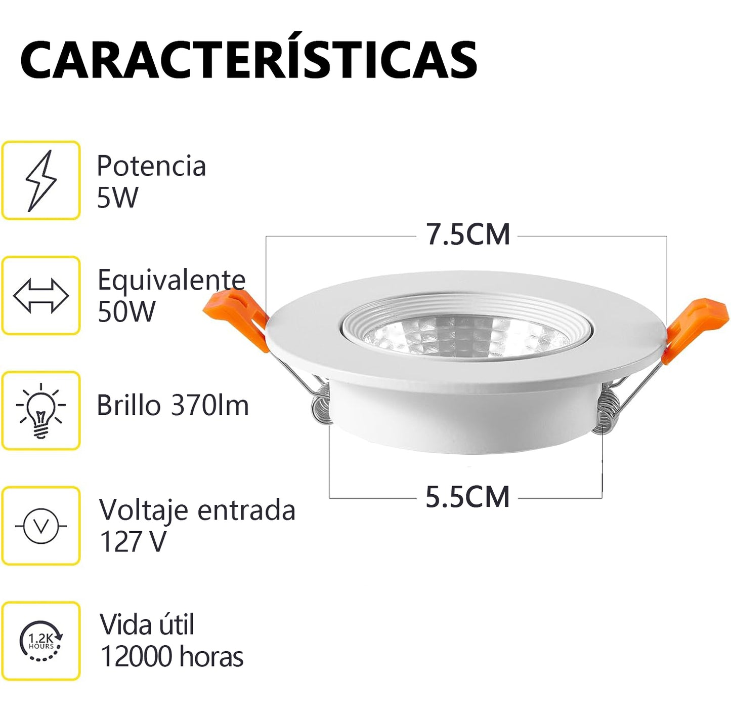 Empotrado Spot Led Dirigible 5w Luz Blanca Fría 6500k 10 Pzs - THSB5W