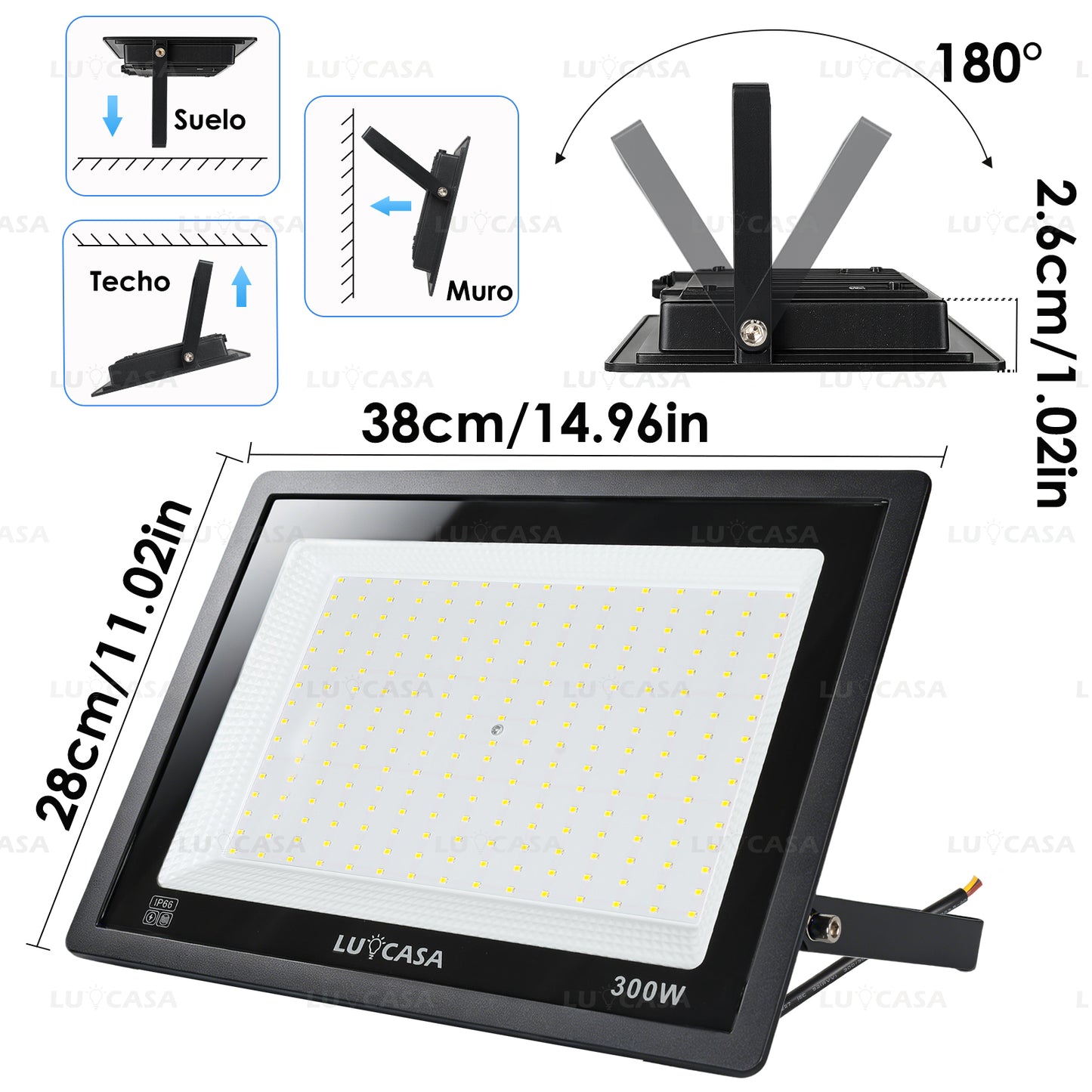 Reflector Led 300W Lampara Exterior IP66 Luz Blanco fria 30000LM XPG300W