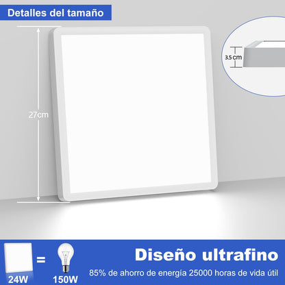24w Lampara De Sobreponer Panel Led Cuadrado Luz Blanca Fría - MZMBFB24W