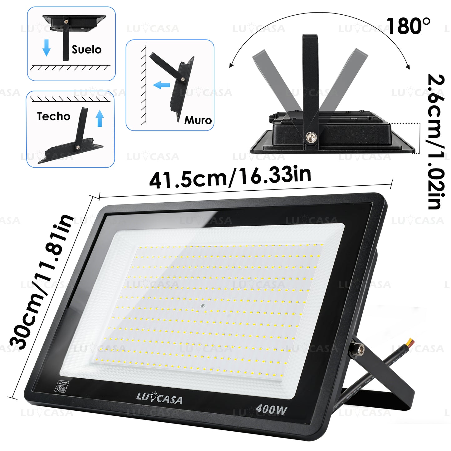 Reflector Led 400W Lampara Exterior IP66 Luz Blanco fria 40000LM XPG400W