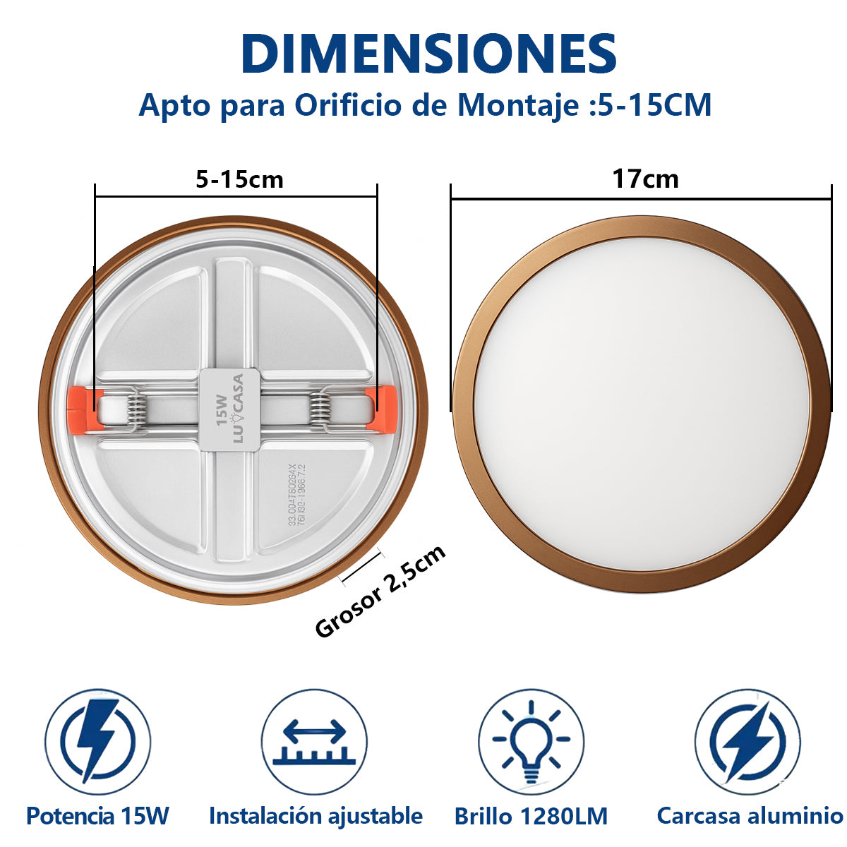 PANEL AJUSTABLE COBRE MATE 15W - AZMBB15WCM