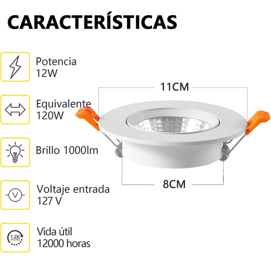 LUZCASA Empotrado Spot Led 12w Dirigible Luz Blanca Fría 6500k - THSB12W