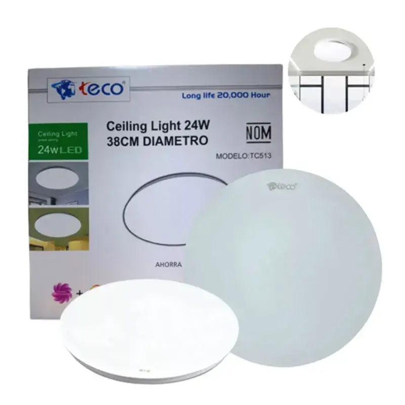 Lampara Plafón Led 24w Para Techo Luz Blanca Lisa 38cm Teco