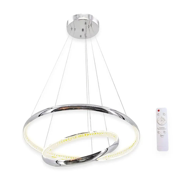 Candil Colgante Led de Cristal 100w 2 Aros 3 Tonos de Luz Atenuable con Control Remoto SomLuz