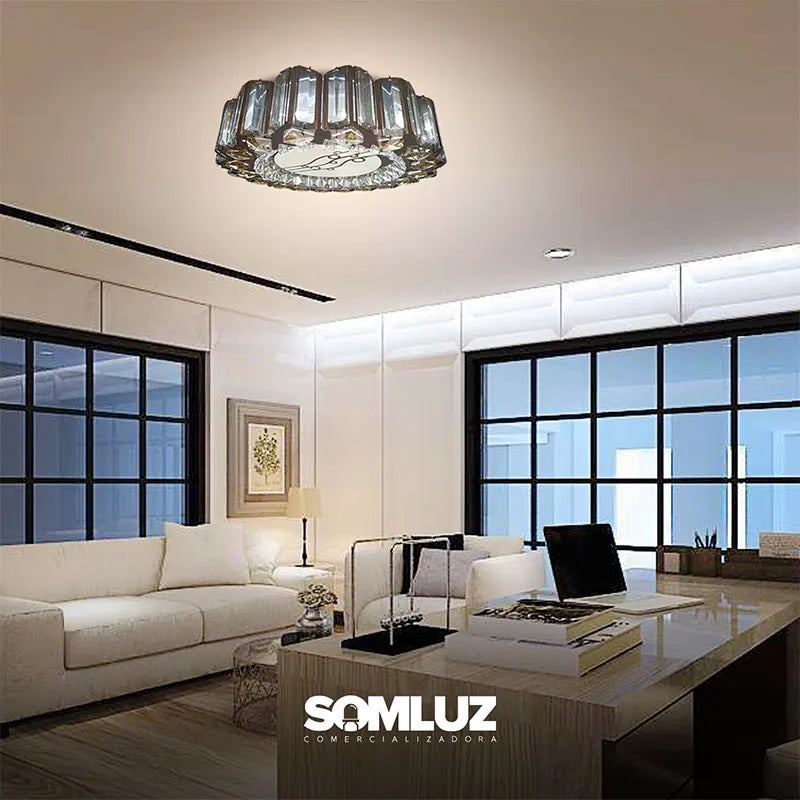 Plafón Cristal Led 96w Redondo 50cm 3 Tonos de Luz Atenuable con control remoto SomLuz