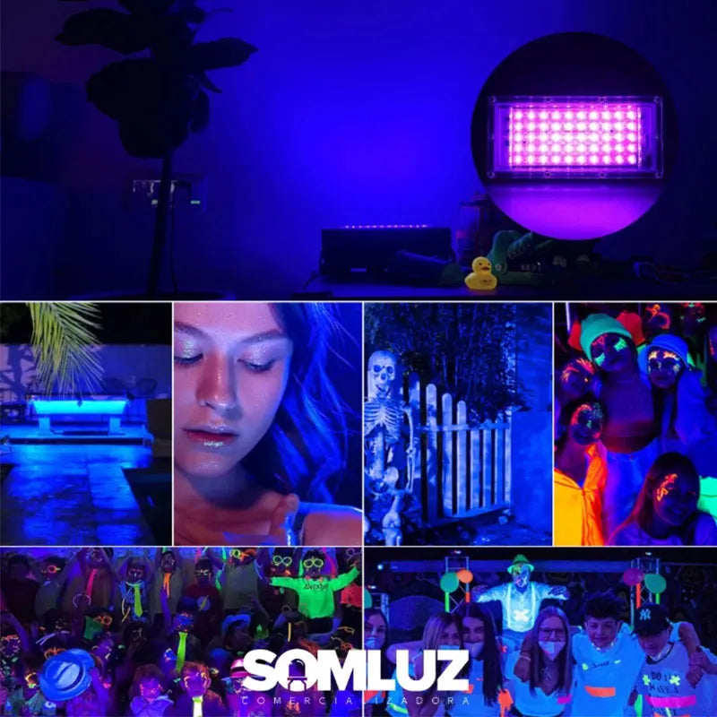 Reflector Led 50w Económico Rectangular Luz Negra Ultravioleta Brillo UV Lumicraft