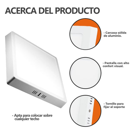 24w Lampara De Sobreponer Panel Led Cuadrado Luz Blanca Fría - MZMBFB24W