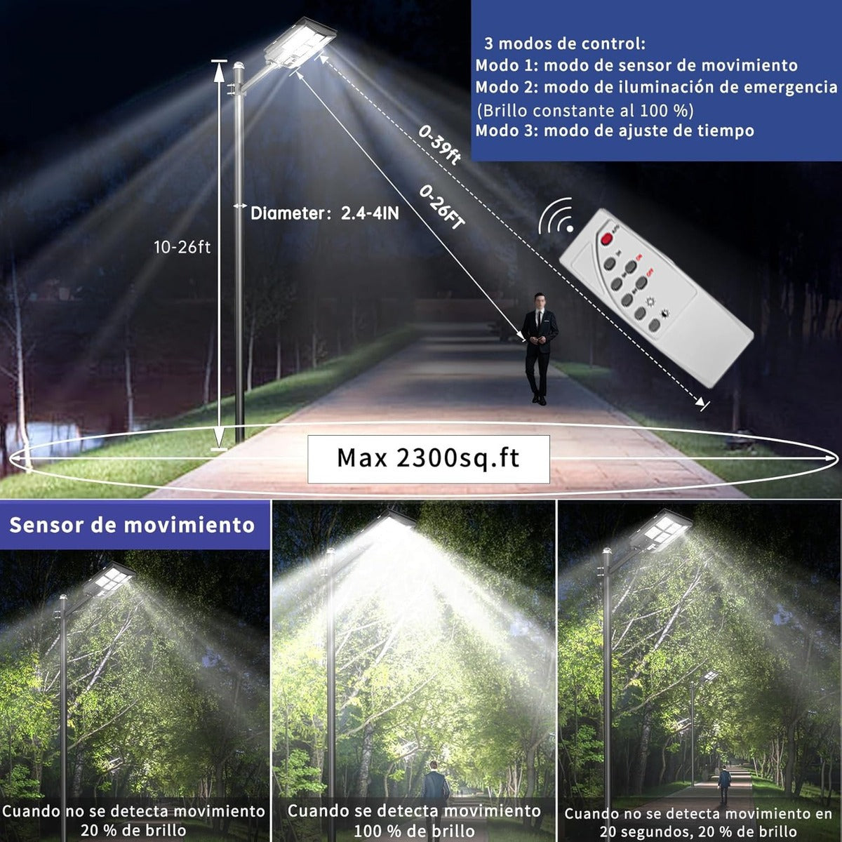 Lámpara Solar Exterior Pared Con Sensor De Movimiento 500w - SHM500W