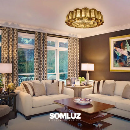 Plafón Cristal Led 96w Redondo 50cm 3 Tonos de Luz Atenuable con control remoto SomLuz