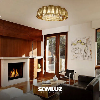 Plafón Cristal Led 96w Redondo 3 Tonos de Luz Atenuable con control remoto SomLuz