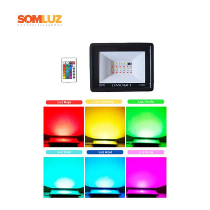 Reflector Led SMD 30w Exterior RGB (multicolor) con Control Remoto Lumicraft