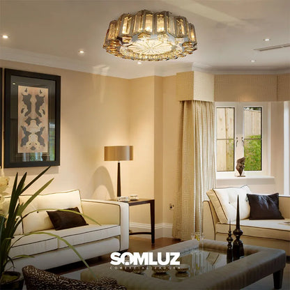 Plafón Cristal Led 96w Redondo 50cm 3 Tonos de Luz Atenuable con control remoto SomLuz